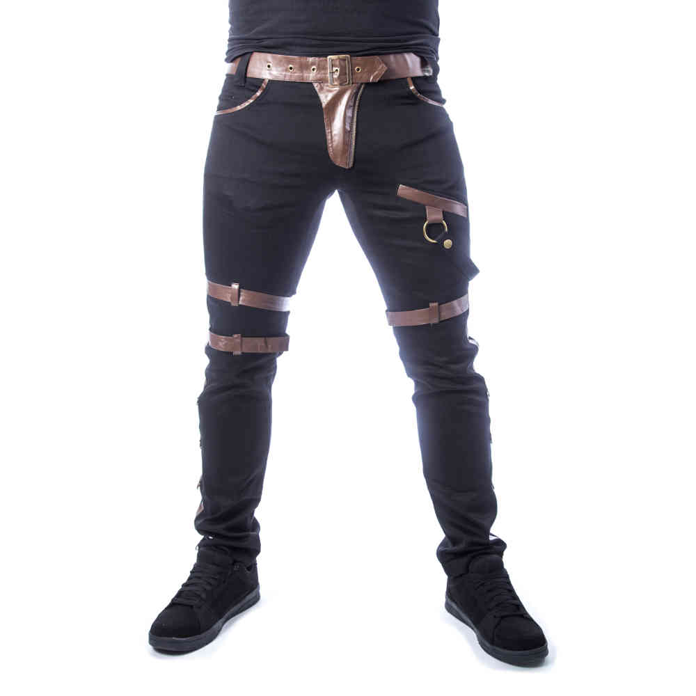 Poizen Industries - DRAVEN Broek rechte pijpen - Zwart/Bruin